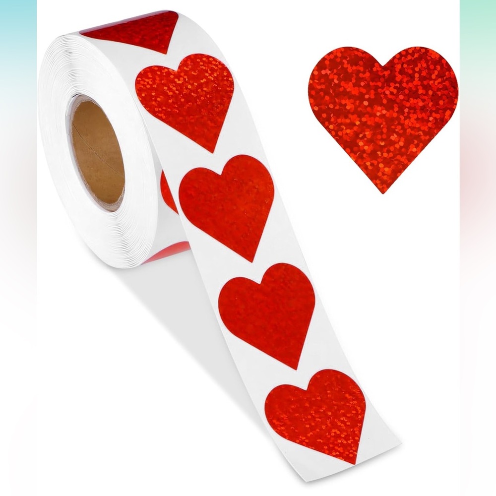 NWT (500) - 1.5” Red Heart Valentine Stickers Heart Sticker Roll Hearts